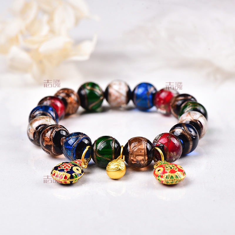 Incense Ash Glazed Bracelet Beijing Same Style Multicolored Ancient Method Multi-Treasure Gold-Devouring Beast Couple Bracelet Buddhist Beads Wholesale