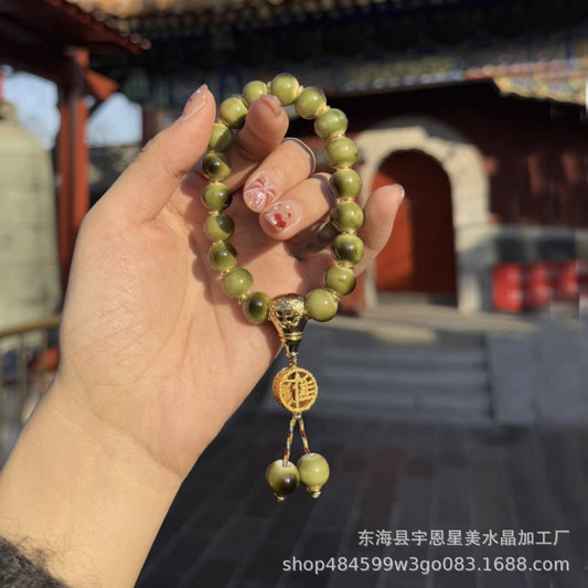 Bronze Incense Ash Glazed Bracelet Lucky Bracelet Beaded Colorful Porcelain Powder Porcelain Gift for Girlfriend