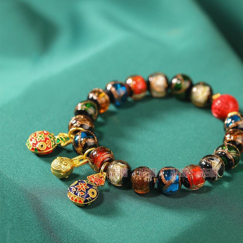 Red Cinnabar Cloud Pattern Lucky Character Bracelet with Incense Ash Glaze, Beijing Style Five-Color Ancient Method Multi-Treasure Gold-Swallowing Beast Bracelet