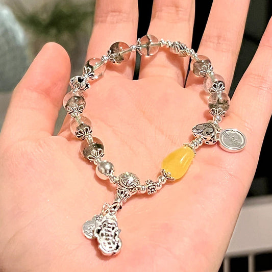 Green Phantom Crystal Bracelet Pixiu Style Strawberry Quartz Hair Crystal Bracelet Gift for Girlfriend or Best Friend Beijing