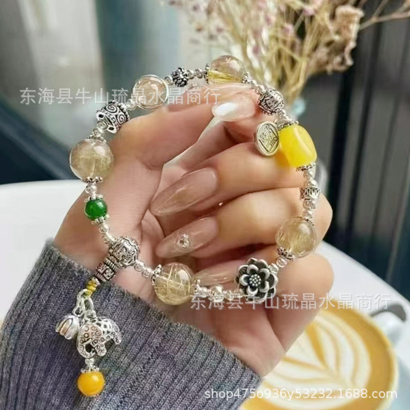 Wholesale Natural Crystal Hair Crystal Green Phantom Amethyst Strawberry Crystal Scenic Area Same Style Bracelet Xiaohongshu Douyin Hot Item