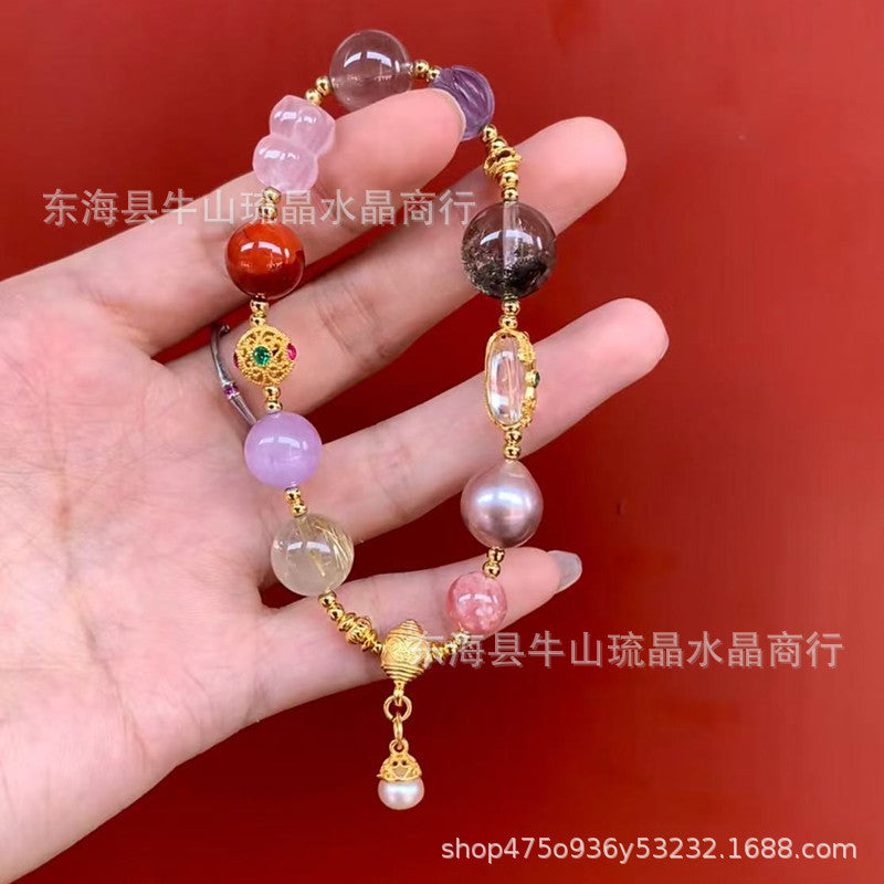 Wholesale Natural Crystal Hair Crystal Green Phantom Amethyst Strawberry Crystal Scenic Area Same Style Bracelet Xiaohongshu Douyin Hot Item
