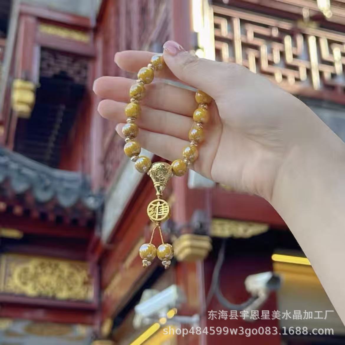 Bronze Incense Ash Glazed Bracelet Lucky Bracelet Beaded Colorful Porcelain Powder Porcelain Gift for Girlfriend