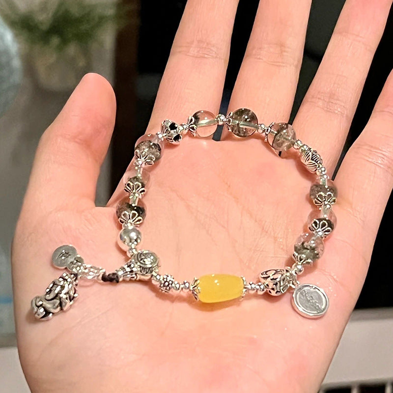 Green Phantom Crystal Bracelet Pixiu Style Strawberry Quartz Hair Crystal Bracelet Gift for Girlfriend or Best Friend Beijing