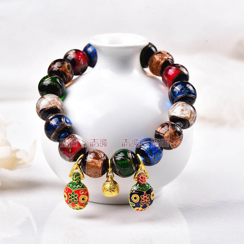 Incense Ash Glazed Bracelet Beijing Same Style Multicolored Ancient Method Multi-Treasure Gold-Devouring Beast Couple Bracelet Buddhist Beads Wholesale