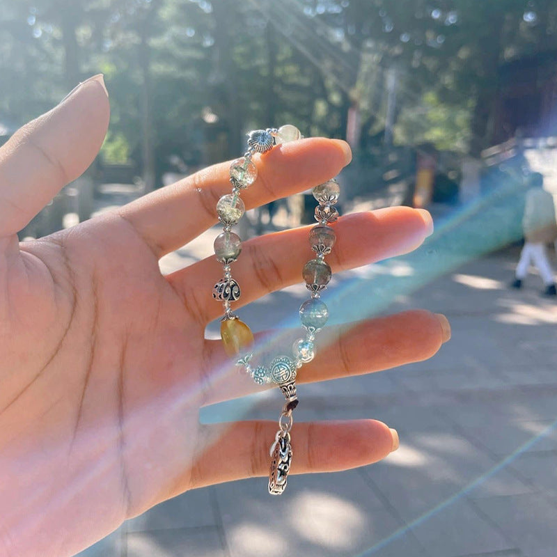 Green Phantom Crystal Bracelet Pixiu Style Strawberry Quartz Hair Crystal Bracelet Gift for Girlfriend or Best Friend Beijing