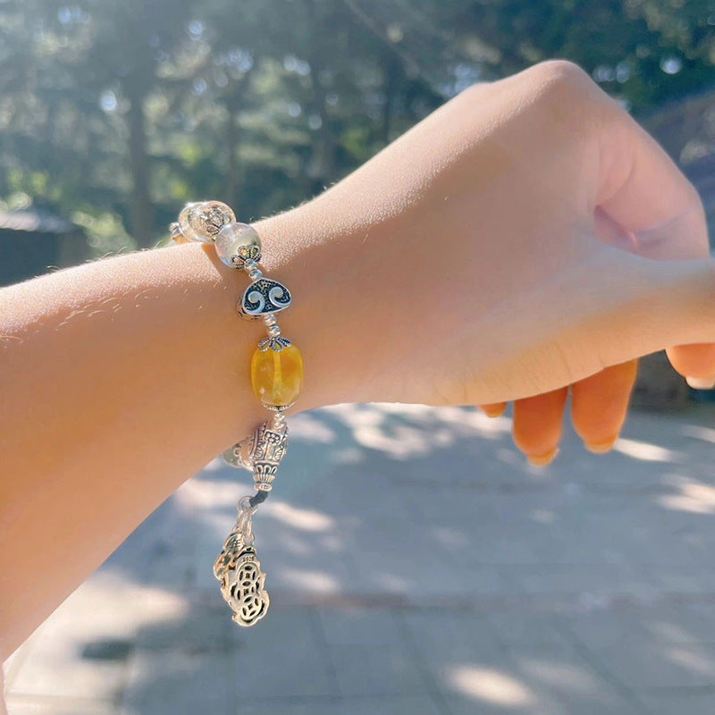 Green Phantom Crystal Bracelet Pixiu Style Strawberry Quartz Hair Crystal Bracelet Gift for Girlfriend or Best Friend Beijing