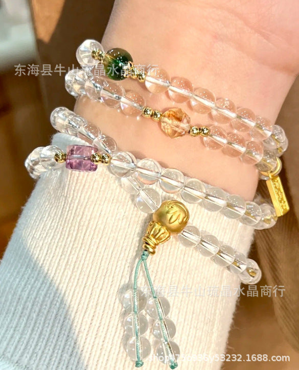 Wholesale Natural Crystal Hair Crystal Green Phantom Amethyst Strawberry Crystal Scenic Area Same Style Bracelet Xiaohongshu Douyin Hot Item