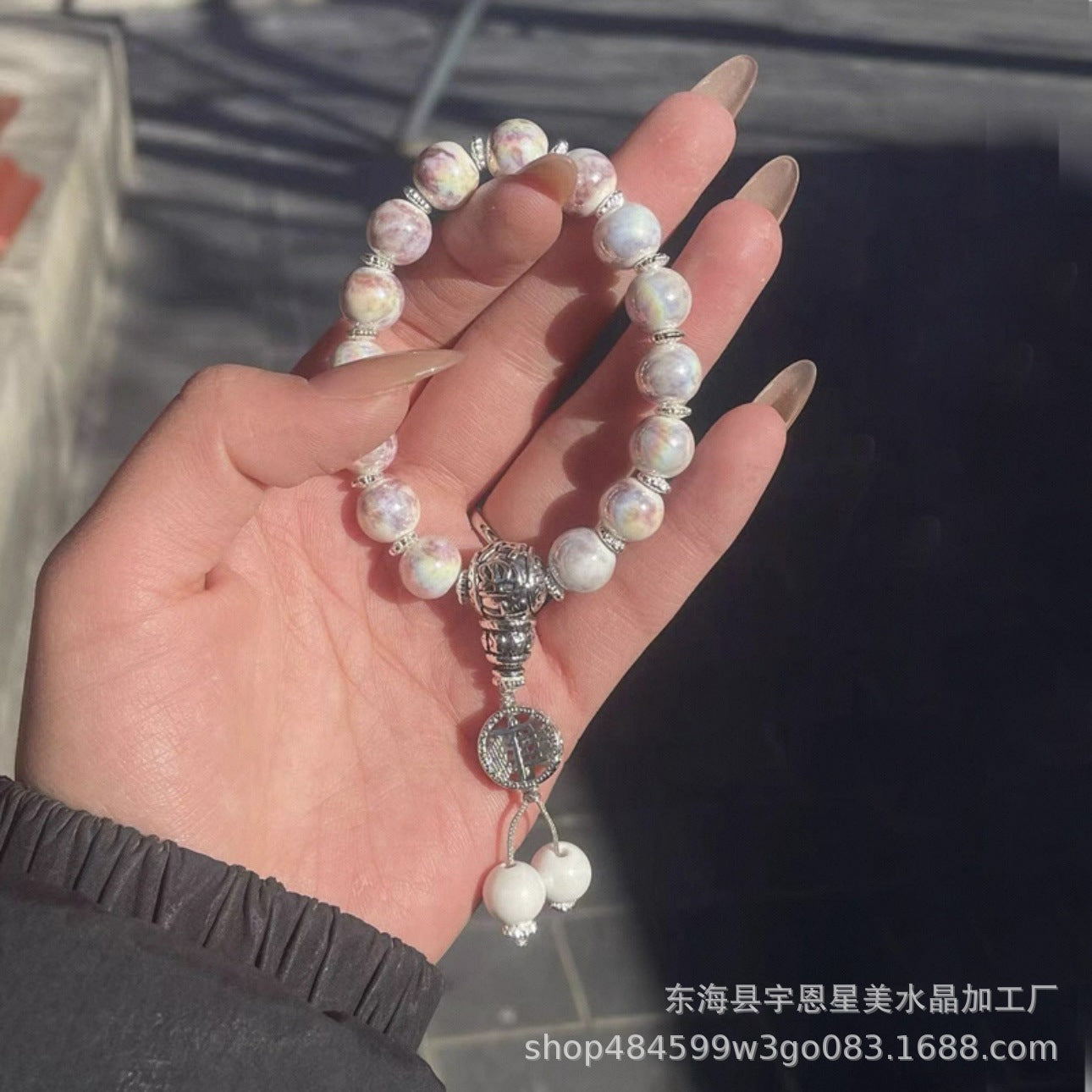 Bronze Incense Ash Glazed Bracelet Lucky Bracelet Beaded Colorful Porcelain Powder Porcelain Gift for Girlfriend