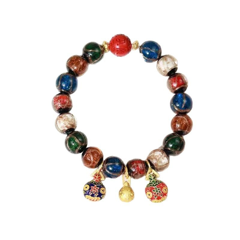 Red Cinnabar Cloud Pattern Lucky Character Bracelet with Incense Ash Glaze, Beijing Style Five-Color Ancient Method Multi-Treasure Gold-Swallowing Beast Bracelet
