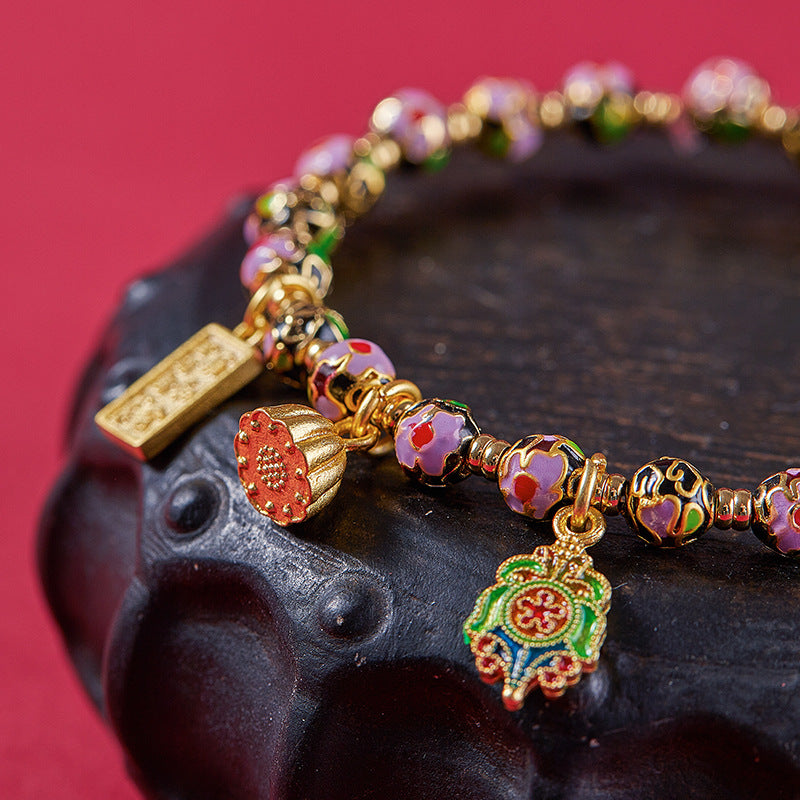Beijing Yong Temple Genuine Cloisonné Bracelet Enamel Craft Copper Tire Filigree Enamel Bracelet Wholesale