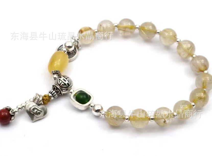 Wholesale Natural Crystal Hair Crystal Green Phantom Amethyst Strawberry Crystal Scenic Area Same Style Bracelet Xiaohongshu Douyin Hot Item