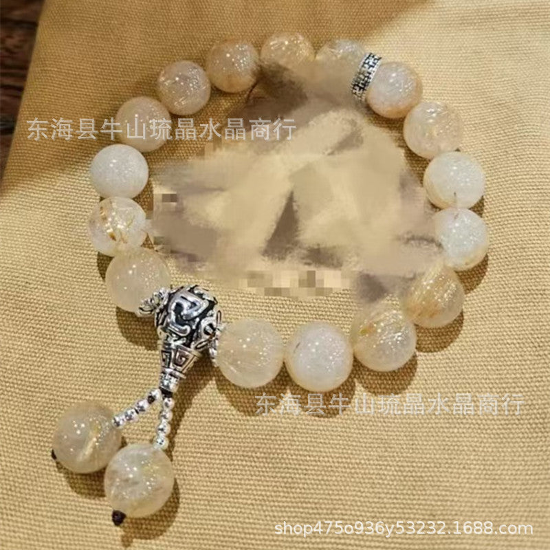 Wholesale Natural Crystal Hair Crystal Green Phantom Amethyst Strawberry Crystal Scenic Area Same Style Bracelet Xiaohongshu Douyin Hot Item