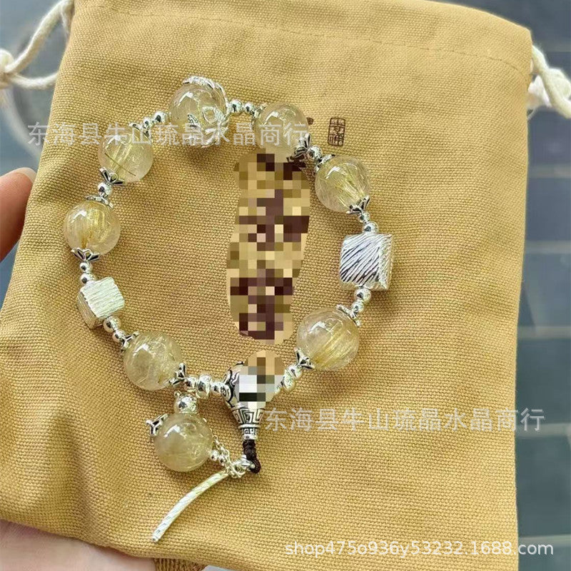 Wholesale Natural Crystal Hair Crystal Green Phantom Amethyst Strawberry Crystal Scenic Area Same Style Bracelet Xiaohongshu Douyin Hot Item