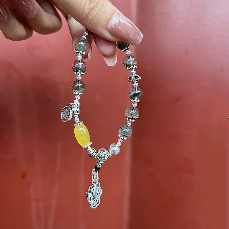 Green Phantom Crystal Bracelet Pixiu Style Strawberry Quartz Hair Crystal Bracelet Gift for Girlfriend or Best Friend Beijing