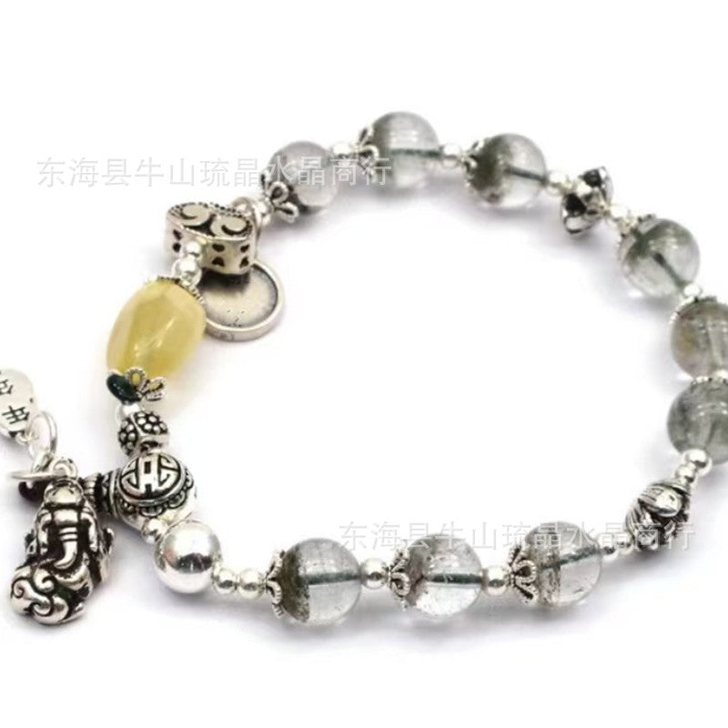 Wholesale Natural Crystal Hair Crystal Green Phantom Amethyst Strawberry Crystal Scenic Area Same Style Bracelet Xiaohongshu Douyin Hot Item
